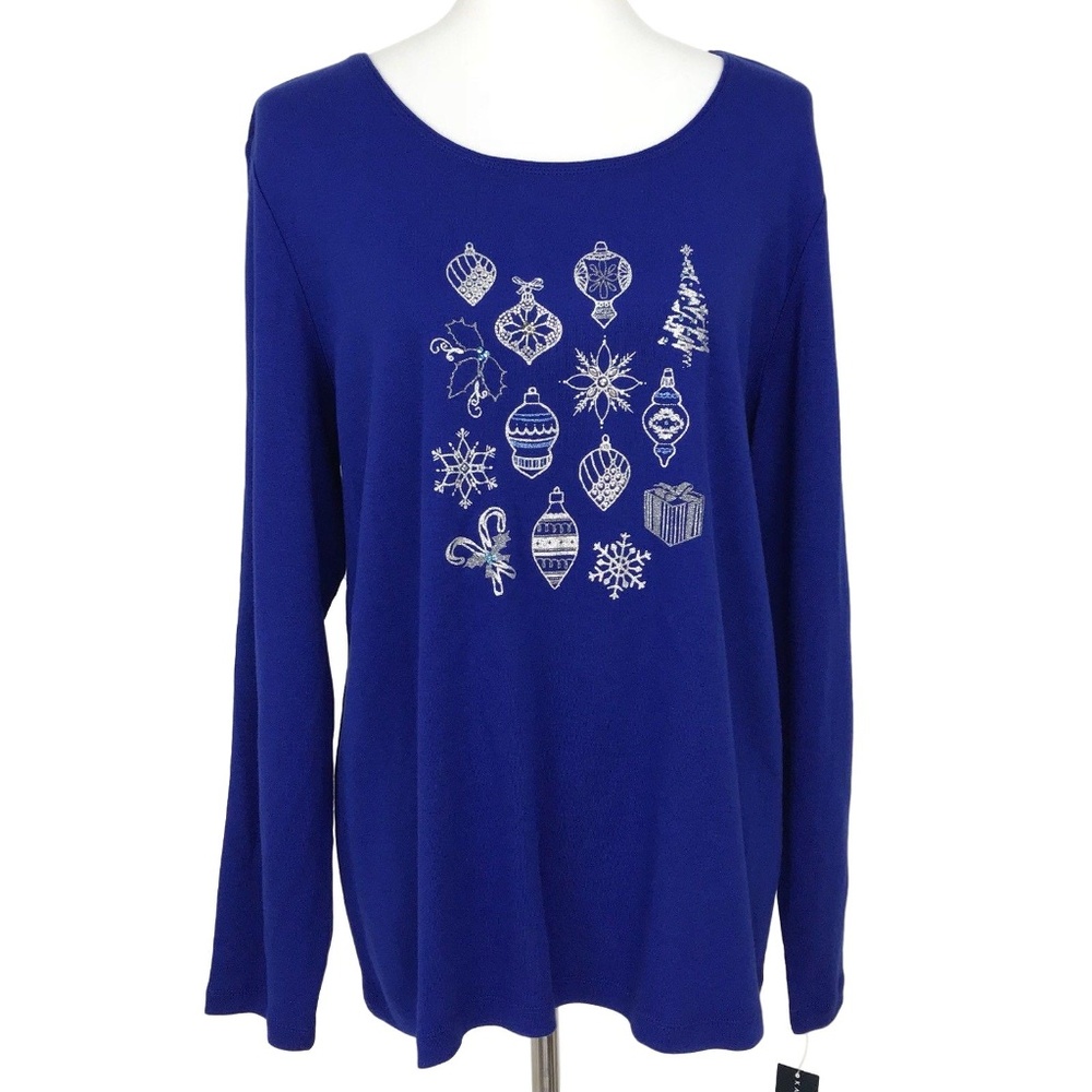 Karen Scott Holiday Ornament Embellished Knit Top